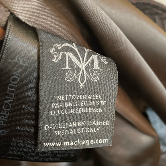 Mackage Coat Cocoa Brown and Black Leather Belt Funnel Collar Size Large - Picture 5 of 11